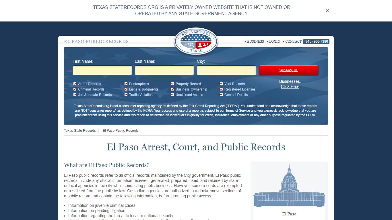 El Paso Arrest and Public Records | Texas.StateRecords.org